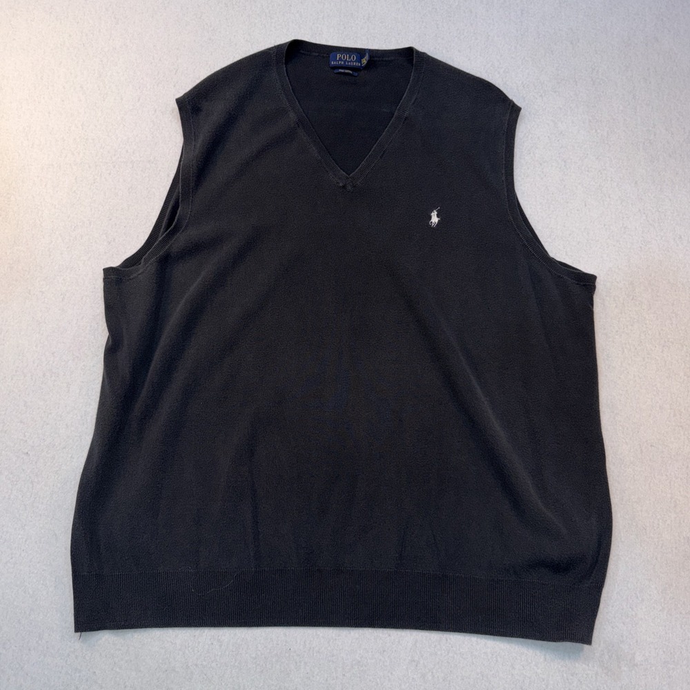 Polo Ralph Lauren Pima Cotton Sweater Vest 2XLT Pullover V-Neck‎ Black